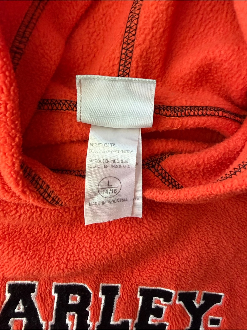 Vintage Harley-Davidson Orange Fleece Pullover Hoodie Youth Large 14/16 Biker - Picture 5 of 9